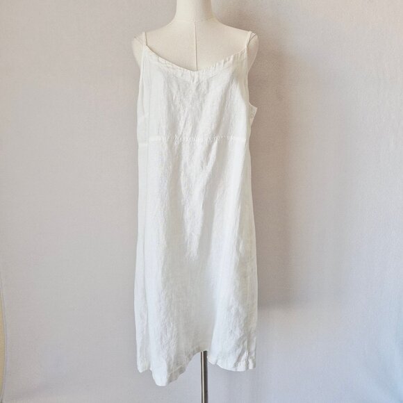 EILEEN FISHER White Linen Tank Sun Dress Pocket V-Neck Adjustable Straps - Picture 2 of 12